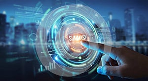 Business technology concept with a summary button on a virtual interface