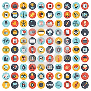 Business, technology and finances icon set for websites and mobile applications and services. Flat vector