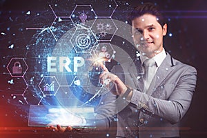 Business, Technology, Internet and network concept. Enterprise Resource Planning ERP corporate company management