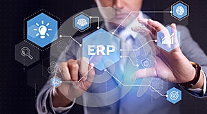 Business, Technology, Internet and network concept. Enterprise Resource Planning ERP corporate company management