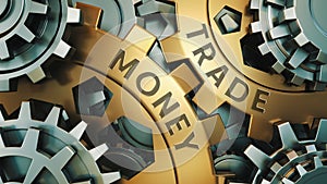 Business, Technology. Money trade concept. Gold and silver gear wheel background illustration. 3d illustration.