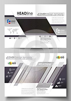 Business templates for bi fold brochure, flyer, booklet, report. Cover design template, vector layout in A4 size. Dark