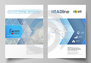 Business templates for brochure, flyer, annual report. Cover design template, vector layout in A4 size. Blue color