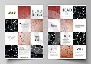 Business templates for brochure, flyer, report. Cover design template, vector layout in A4 size. Chemistry pattern