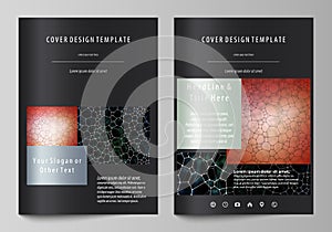 Business templates for brochure, flyer, report. Cover design template, vector layout in A4 size. Chemistry pattern