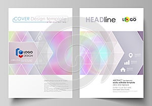 Business templates for brochure, flyer, report. Cover design template, vector layout in A4 size. Hologram, background in