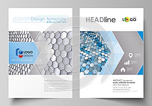 Business templates for brochure, magazine, flyer, report. Cover design template, vector layout in A4 size. Blue and gray