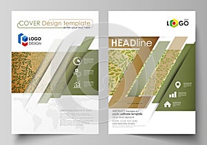 Business templates for brochure, magazine, flyer, report. Cover template, vector layout in A4 size. Abstract green color