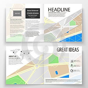 Business templates for square bi fold brochure, magazine, flyer, report. Leaflet cover, easy editable layout. City map