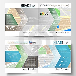 Business templates for square bi fold brochure, magazine, flyer, report. Leaflet cover, easy editable layout. City map