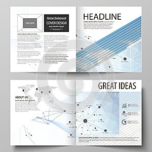 Business templates for square design bi fold brochure, flyer, annual report. Leaflet cover, vector layout. Blue color