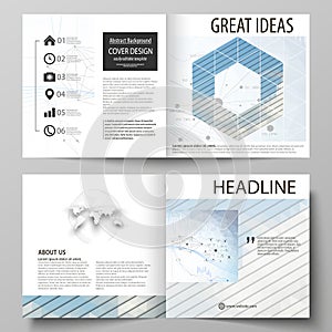 Business templates for square design bi fold brochure, flyer, annual report. Leaflet cover, vector layout. Blue color