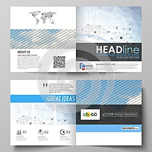 Business templates for square design bi fold brochure, flyer, annual report. Leaflet cover, vector layout. Blue color