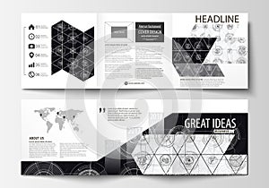 Business templates for square tri fold brochures. Leaflet cover, flat layout, easy editable vector. High tech design