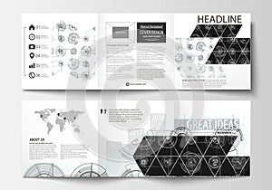 Business templates for square tri fold brochures. Leaflet cover, flat layout, easy editable vector. High tech design