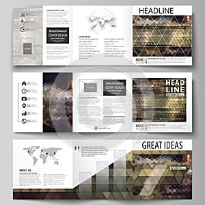 Business templates for tri fold square design brochures. Leaflet cover, vector layout. Abstract multicolored backgrounds