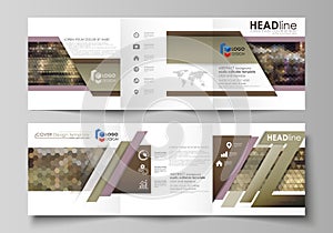 Business templates for tri fold square design brochures. Leaflet cover, vector layout. Abstract multicolored backgrounds