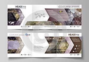 Business templates for tri fold square design brochures. Leaflet cover, vector layout. Abstract multicolored backgrounds