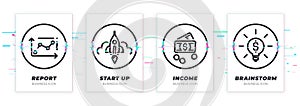 Glitched chart, startup, money, idea icons set.