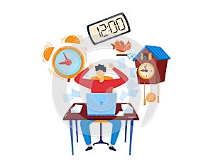 Business time, house work, office employee, stress workplace, isolated on white, design, flat style vector illustration.