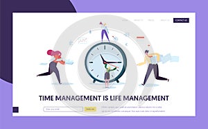 Business Time Management Concept Landing Page. Characters Organization Timetable Optimization Template for Website