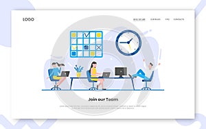 Business time management internet landing page concept template with people characters