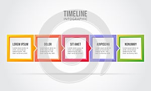 business timeline infographic. 5 option step point. chart graphic. vector. template