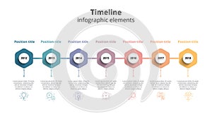 Business timeline workflow infographics. Corporate milestones gr