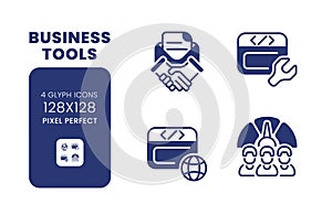 Business tools black solid desktop icons pack