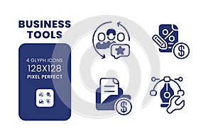 Business tools black solid desktop icons pack