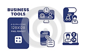 Business tools black solid desktop icons pack