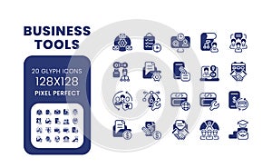 Business tools black solid desktop icons pack