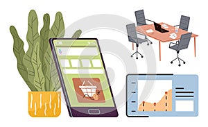 Business tools for e-commerce growth mobile shopping, analytics dashboard, and teamwork collaboration