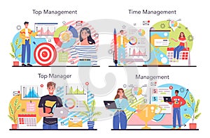 Business top management concept set. Successful strategy, motivation