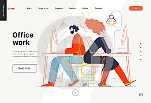 Business topics - office work, web template