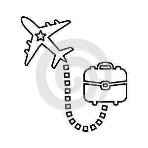 Business tour, travel, trip, airplane outline icon. Line vector design.