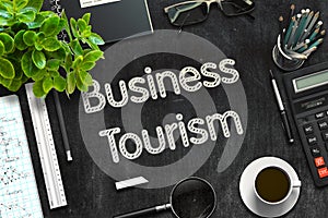 Business Tourism Concept on Black Chalkboard. 3D Rendering.