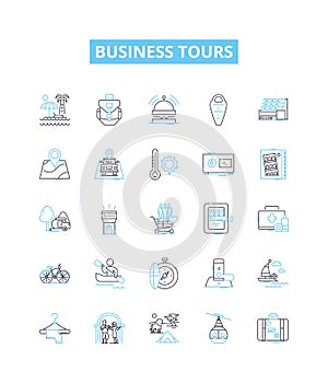 Business tours vector line icons set. Business, tours, corporate, outing, corporate trips, excursion, visit illustration