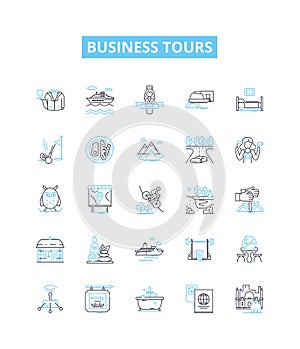 Business tours vector line icons set. Business, tours, corporate, outing, corporate trips, excursion, visit illustration