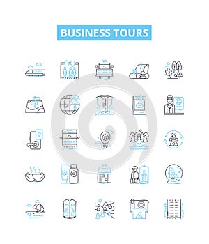 Business tours vector line icons set. Business, tours, corporate, outing, corporate trips, excursion, visit illustration