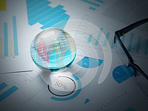 Business trade stock forecast and plan with crystal ball photo