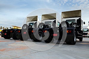 Business trailer truck transport and the Logistic cargo in port