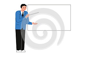 Business trainer or coacher pointing at the presentation board