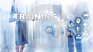 Business training concept. Training Webinar E-learning. Financial technology and communication concept