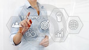 Business training concept. Training Webinar E-learning. Financial technology and communication concept.