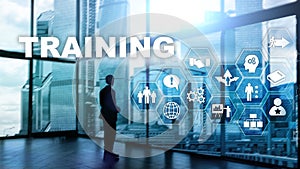 Business training concept. Training Webinar E-learning. Financial technology and communication concept.