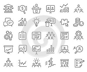 Business training and conference line icons collection. Thin outline icons pack. Vector illustration eps10