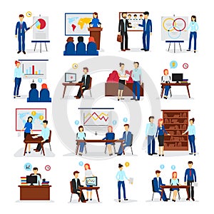 Business Training Consulting Flat Icons Set