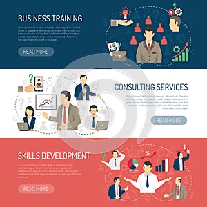 Business Training Consulting Horizontal Banners Set