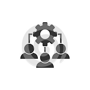 Business training icon in flat style. Gear with people vector illustration on white isolated background. Employee management